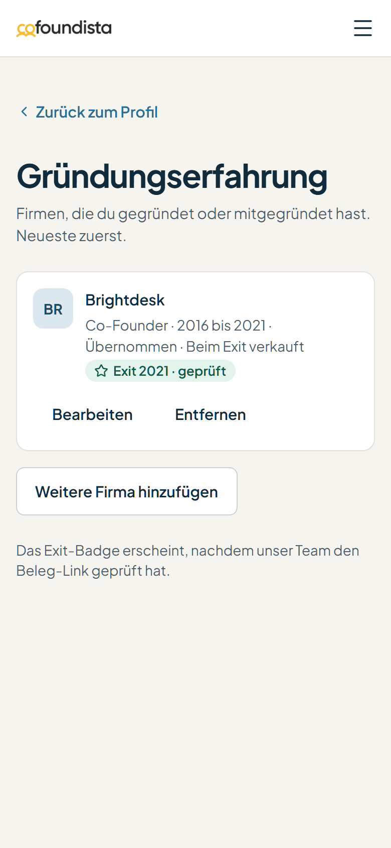 Gründungserfahrung mit der Firma Brightdesk und einem geprüften Exit